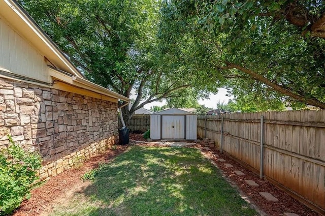 view of yard with a storage unit