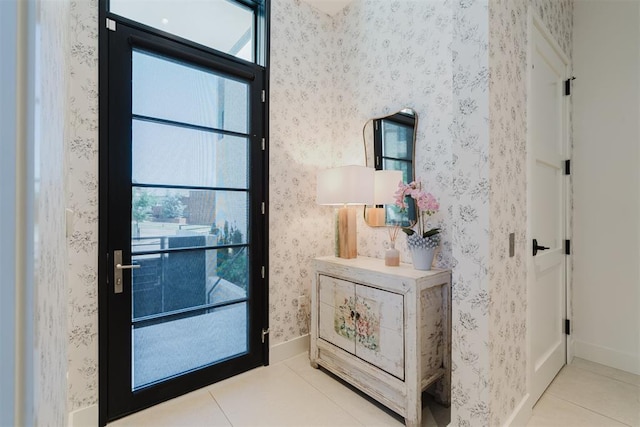 interior space featuring light tile patterned floors