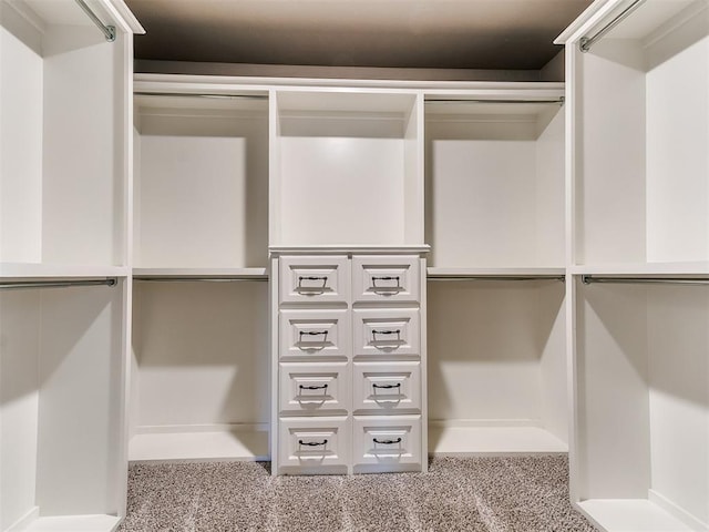 walk in closet featuring light carpet