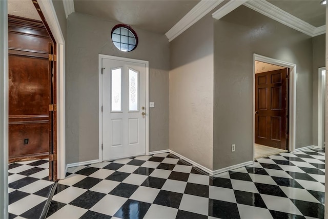 foyer featuring crown molding