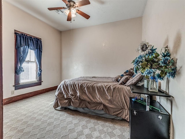 bedroom featuring carpet floors and ceiling fan