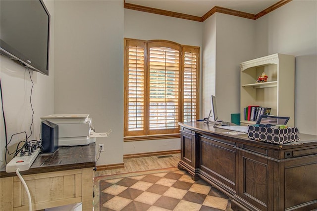 office area featuring ornamental molding