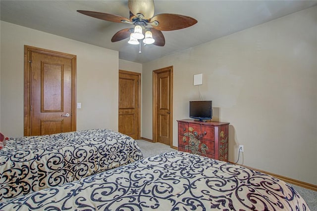 bedroom with carpet floors and ceiling fan