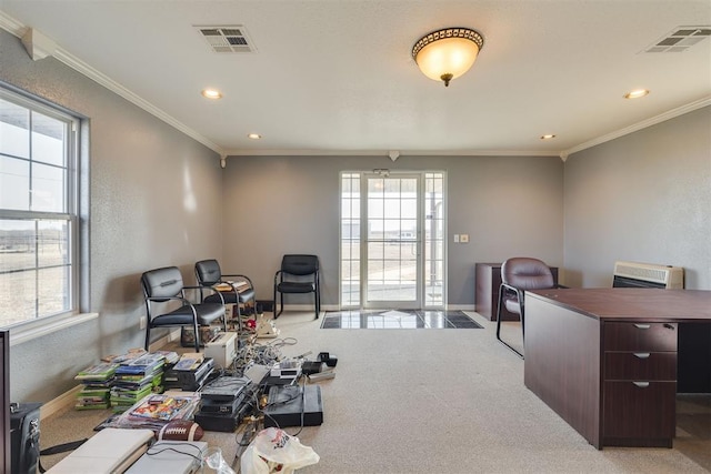 414315 E 1080th Rd, Checotah, OK 74426 - carpeted office with plenty of natural light, recessed lighting, crown molding, and heating unit