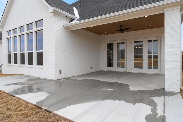 view of patio / terrace featuring french doors and ceiling fan