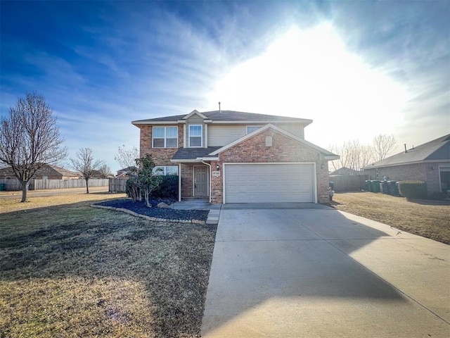 front of property with a garage and a front lawn