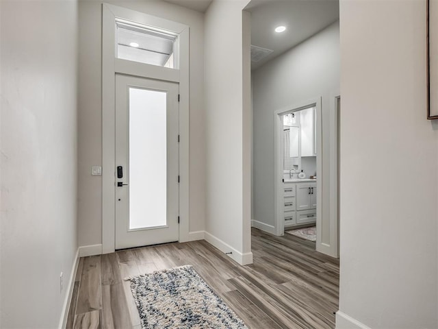 foyer with light hardwood / wood-style flooring