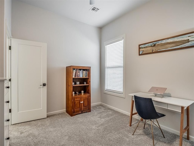 view of carpeted home office