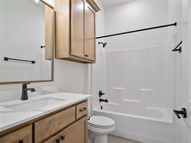 full bath with shower / washtub combination, vanity, and toilet