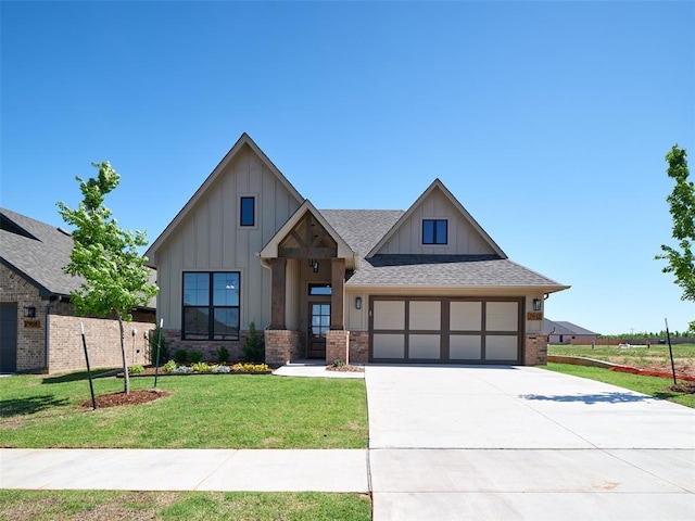 7912 NW 163rd St, Edmond, OK 73012 - modern farmhouse featuring board and batten siding, driveway, roof with shingles, and brick siding