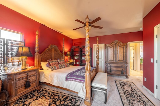 bedroom featuring light colored carpet