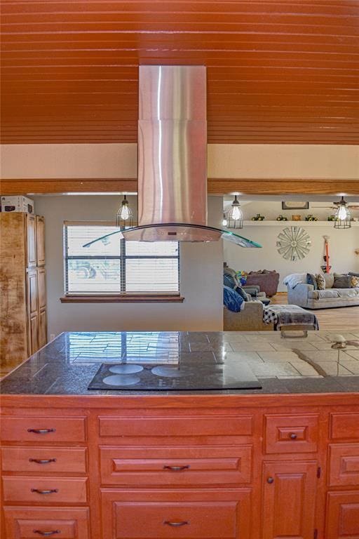 kitchen featuring island range hood and black electric cooktop