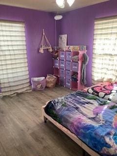 bedroom featuring multiple windows and wood-type flooring