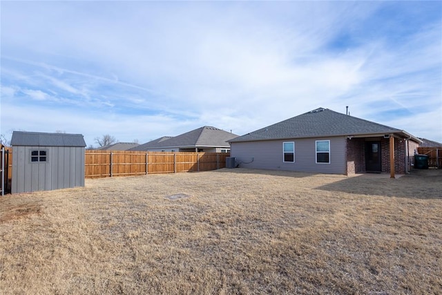 exterior space featuring a shed