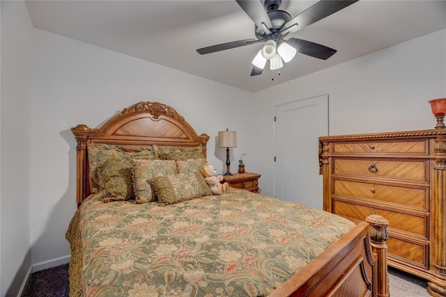 bedroom with carpet flooring and ceiling fan