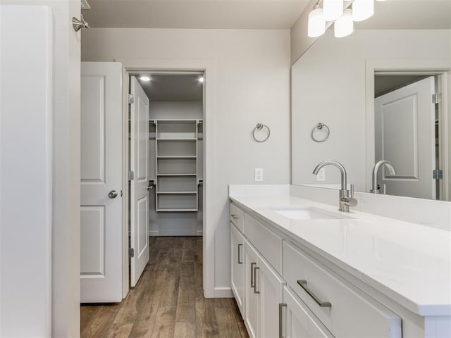 bathroom with wood-type flooring and vanity