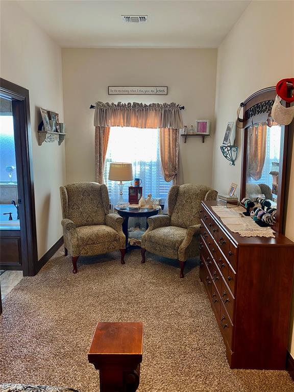 living area with carpet flooring