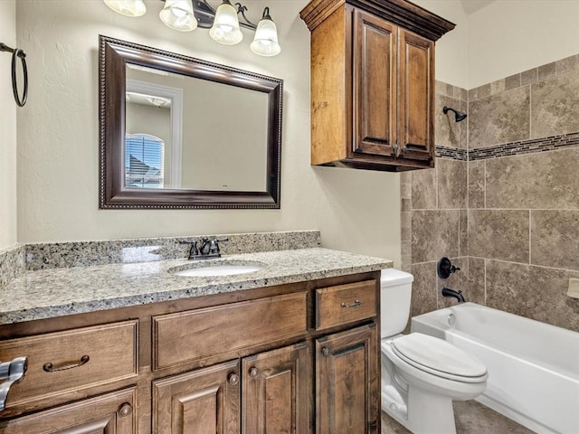 full bath featuring toilet, shower / tub combination, and vanity