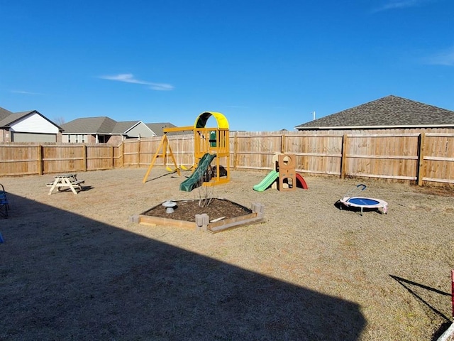 view of play area featuring a fenced backyard