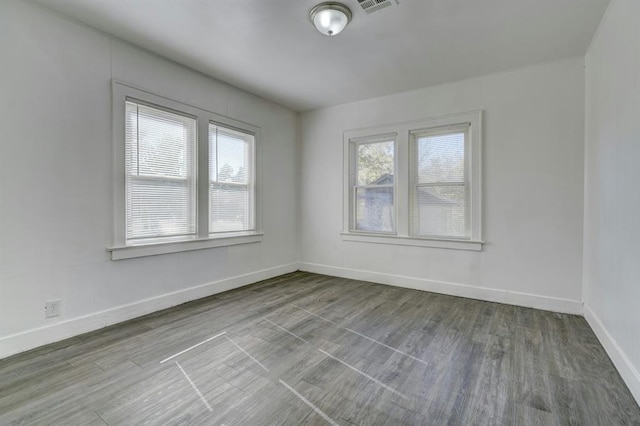 spare room featuring wood-type flooring