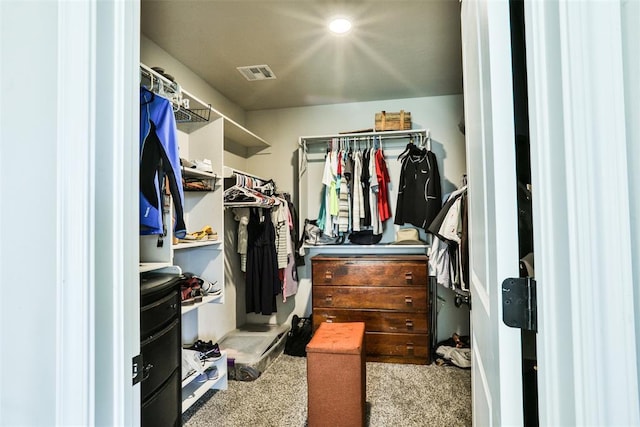 walk in closet with carpet floors