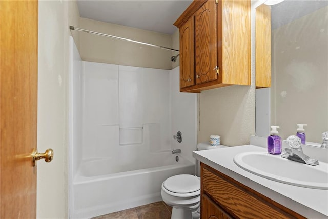 full bathroom with tile patterned floors, vanity, toilet, and bathing tub / shower combination