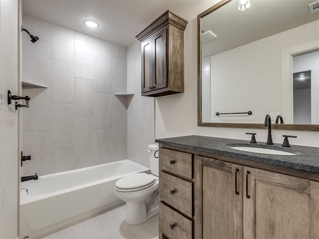 full bathroom with vanity, toilet, and bathing tub / shower combination