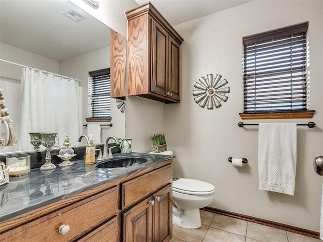 bathroom featuring tile patterned flooring, vanity, and toilet