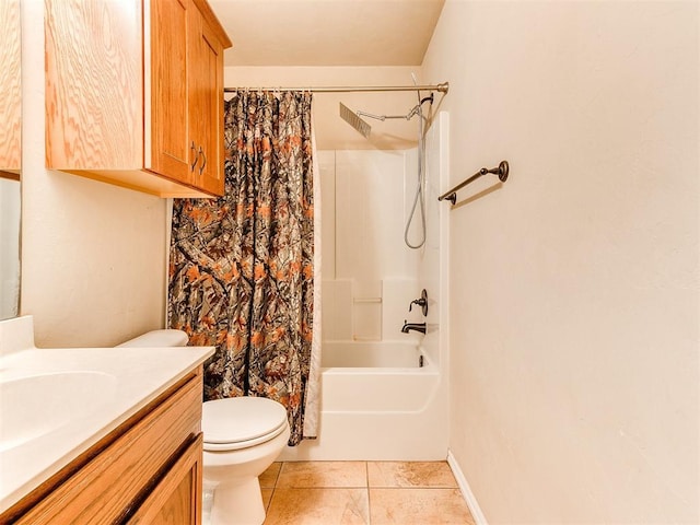 full bathroom featuring tile patterned flooring, vanity, shower / tub combo, and toilet