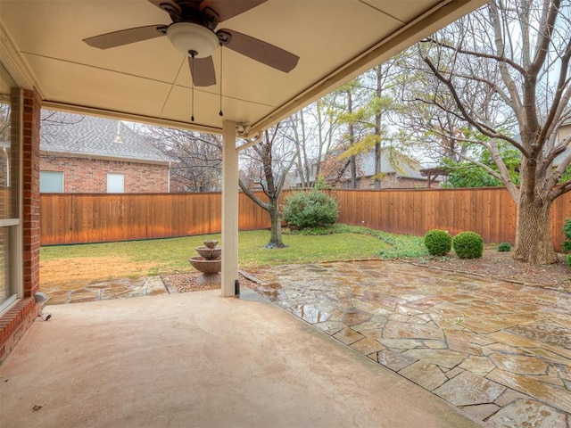 view of patio / terrace featuring ceiling fan