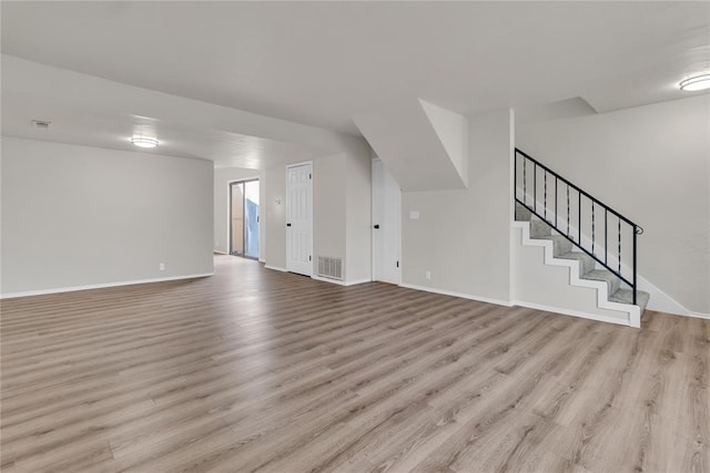 unfurnished living room with light wood-type flooring