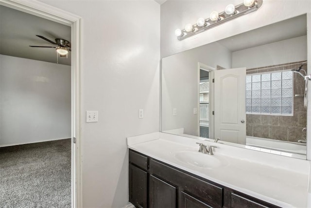 bathroom with vanity and ceiling fan