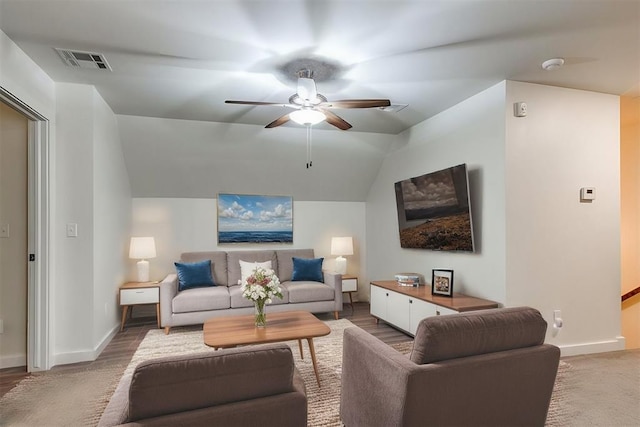 8909 NW 129th St, Oklahoma City, OK 73142 - living area with lofted ceiling, ceiling fan, and baseboards