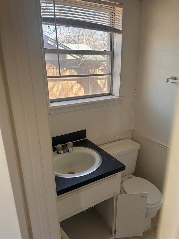 bathroom with toilet, a healthy amount of sunlight, and vanity