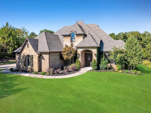 5309 Wheatley Way, Edmond, OK 73034 - french country inspired facade featuring a front lawn and stone siding