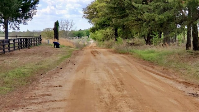 view of road with a rural view