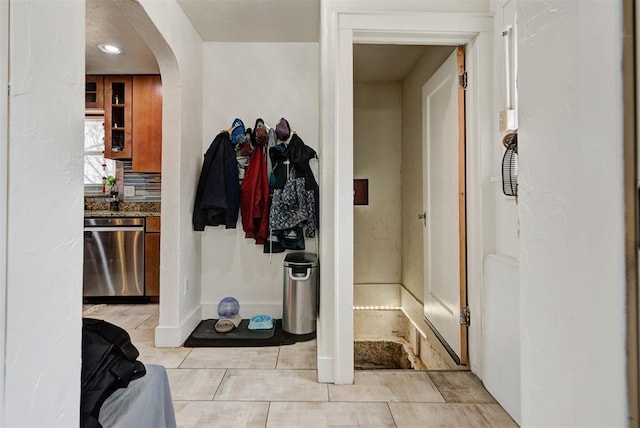 interior space featuring light tile patterned flooring