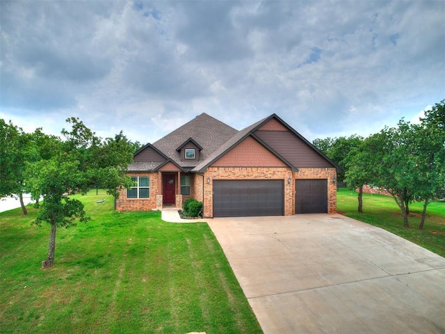 9015 Tall Oaks Dr, Guthrie, OK 73044 - craftsman-style house featuring a garage, a front yard, concrete driveway, and brick siding