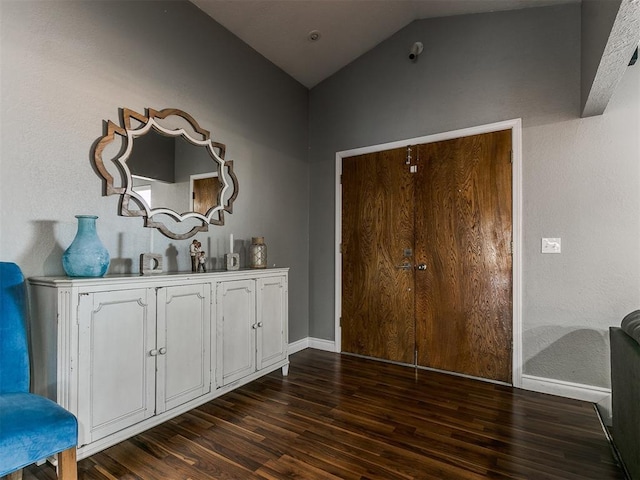 foyer featuring lofted ceiling and dark hardwood / wood-style flooring