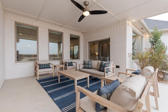 view of patio / terrace with an outdoor hangout area and a ceiling fan