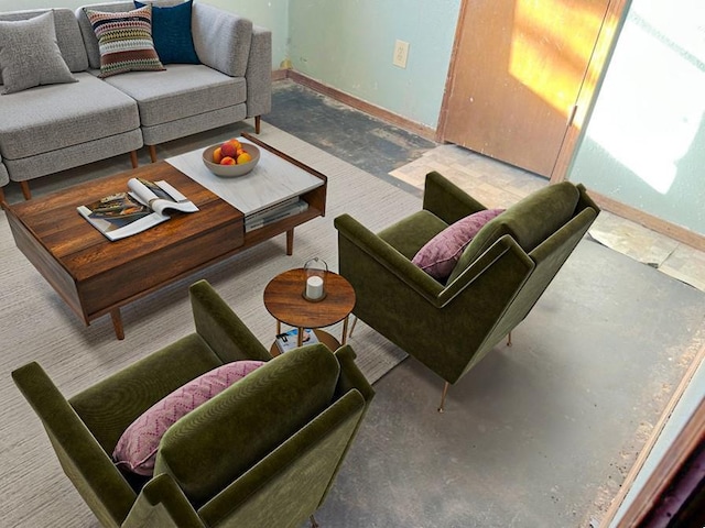 living room featuring concrete floors