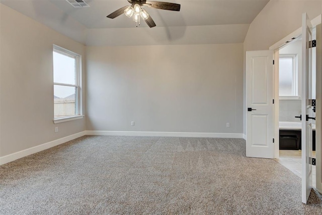 carpeted empty room with ceiling fan