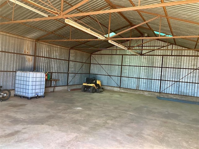 garage with metal wall