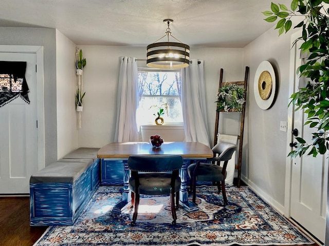 dining space with dark hardwood / wood-style floors