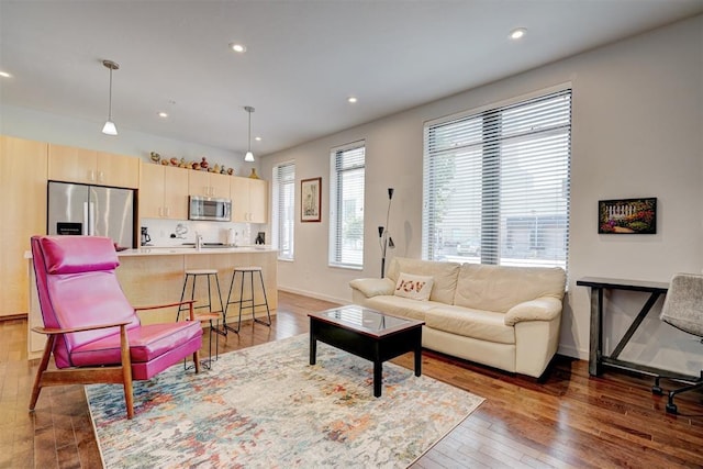 living room featuring dark hardwood / wood-style floors