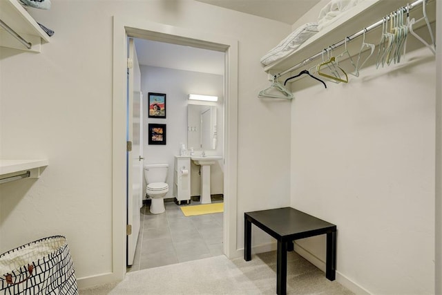 spacious closet with sink and light carpet