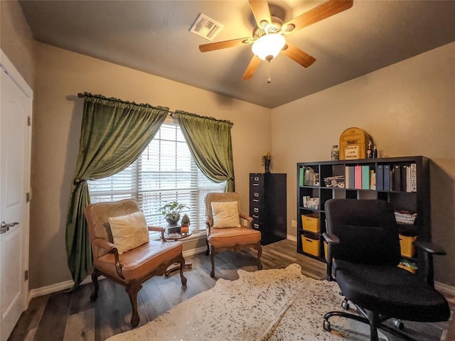 3629 W County Street 2850th St, Ninnekah, OK 73067 - office featuring wood finished floors, baseboards, a ceiling fan, and visible vents