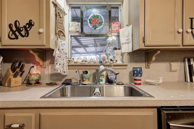 kitchen featuring backsplash, dishwasher, sink, and a wealth of natural light