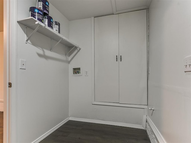 laundry room with washer hookup and dark hardwood / wood-style floors