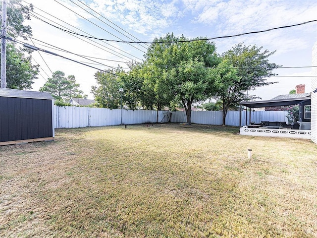 view of yard with a storage shed